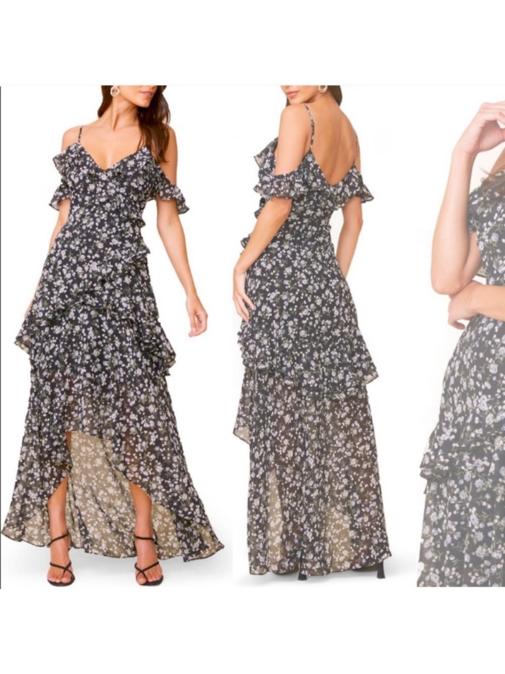 ASTR The Label Floral Print High/Low Tiered Ruffle Maxi Dress Size Small